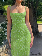 Y2K Flowery Print Thin Strap Open-Back Summery Flowery Dress