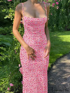 Y2K Flowery Print Thin Strap Open-Back Summery Flowery Dress