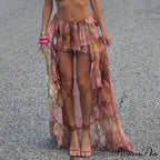 Y2K Flowery Printed Lower Waist Lace Vacation Skirt