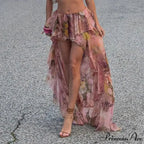 Y2K Flowery Printed Lower Waist Lace Vacation Skirt