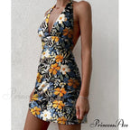 Y2K Flowery Sleeveless Halter Neck Backless Floral Dress
