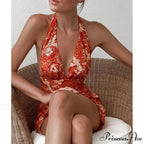 Y2K Flowery Sleeveless Halter Neck Backless Floral Dress