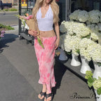 Y2K Flowery Straight Leg Baggy Trimmed Low Waist Summer Skirt