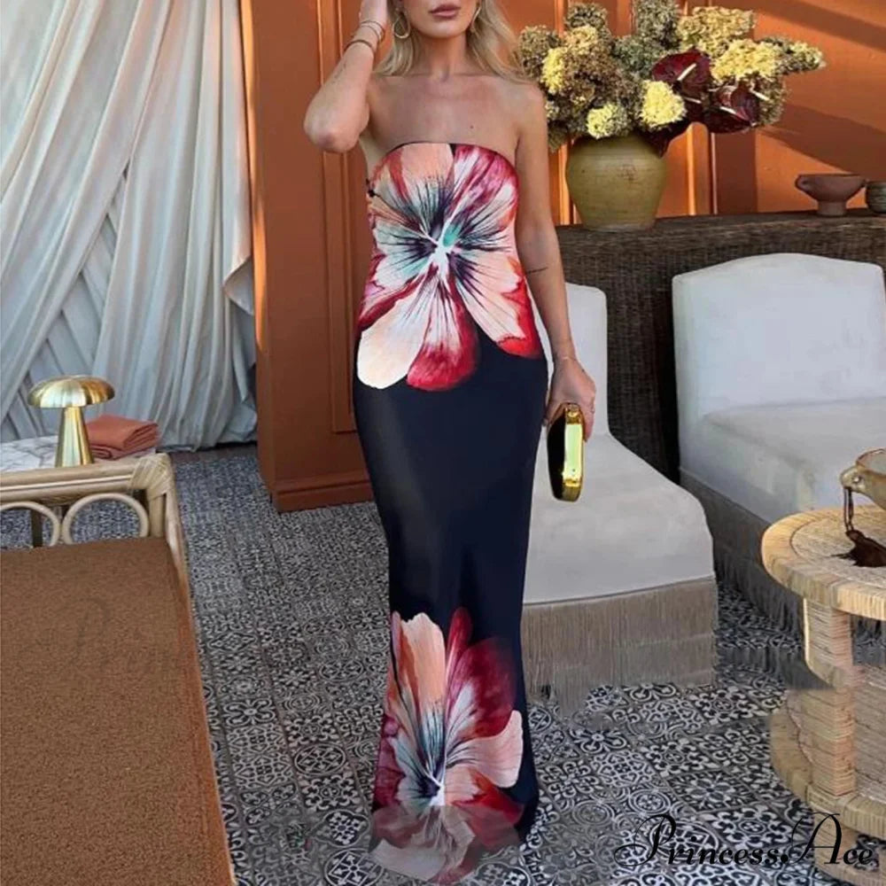 Y2K Flowery Tube Bandeau Open-back Sundress