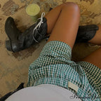 Y2K Gingham Boxer Stripes Button Elastic Waist Boxers Mini Bloomers Plaid Short