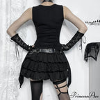 Y2K Goth Black Eyelet Irregular Sleeveless Slim Vintage Summer Crop Top