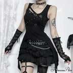 Y2K Goth Black Eyelet Irregular Sleeveless Slim Vintage Summer Crop Top