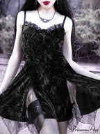 Y2K Gothic Vintage Sexy Mesh Velvet Mini Grunge Aesthetic Dark High Waist Slit Partywear Emo Lolita Clubwear Dress