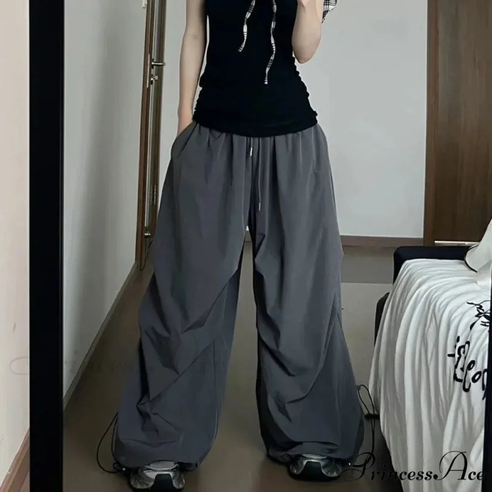 Y2K Grey Parachute Loose Trousers