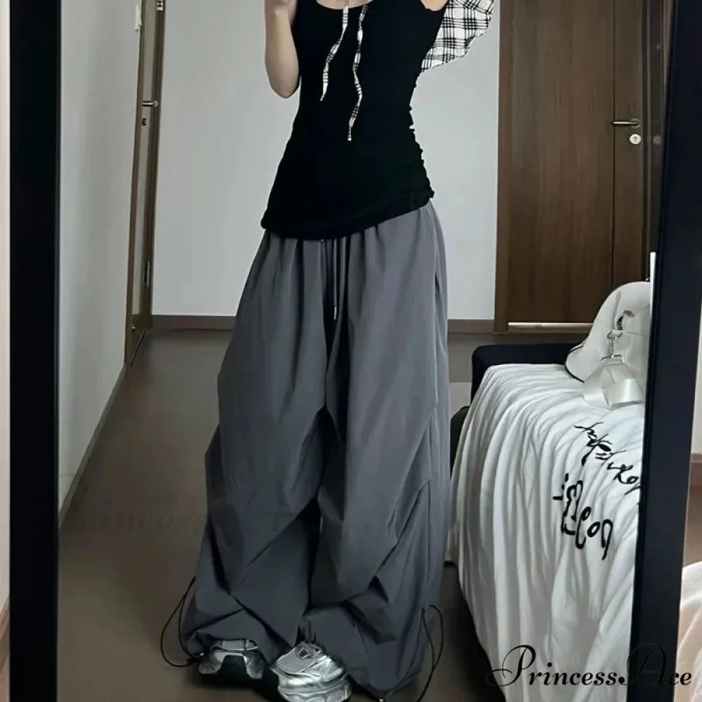 Y2K Grey Parachute Loose Trousers