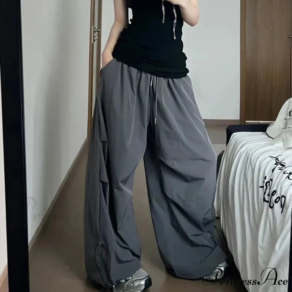 Y2K Grey Parachute Loose Trousers