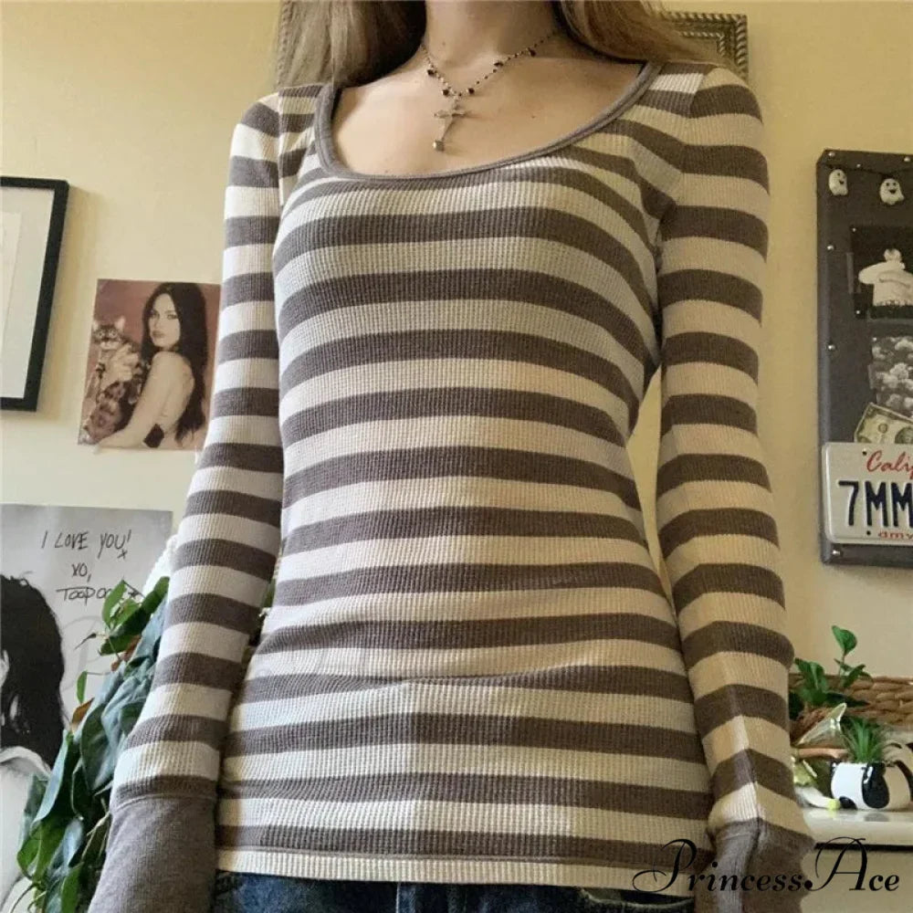 Y2K Grunge Banded Crew Neck Autumn Trim Fit Knit Top