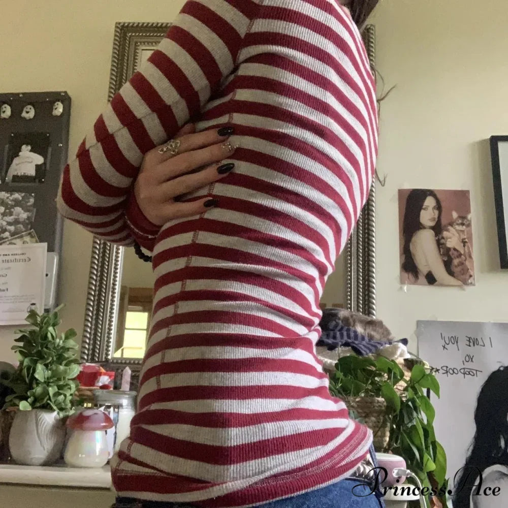 Y2K Grunge Banded Crew Neck Autumn Trim Fit Knit Top