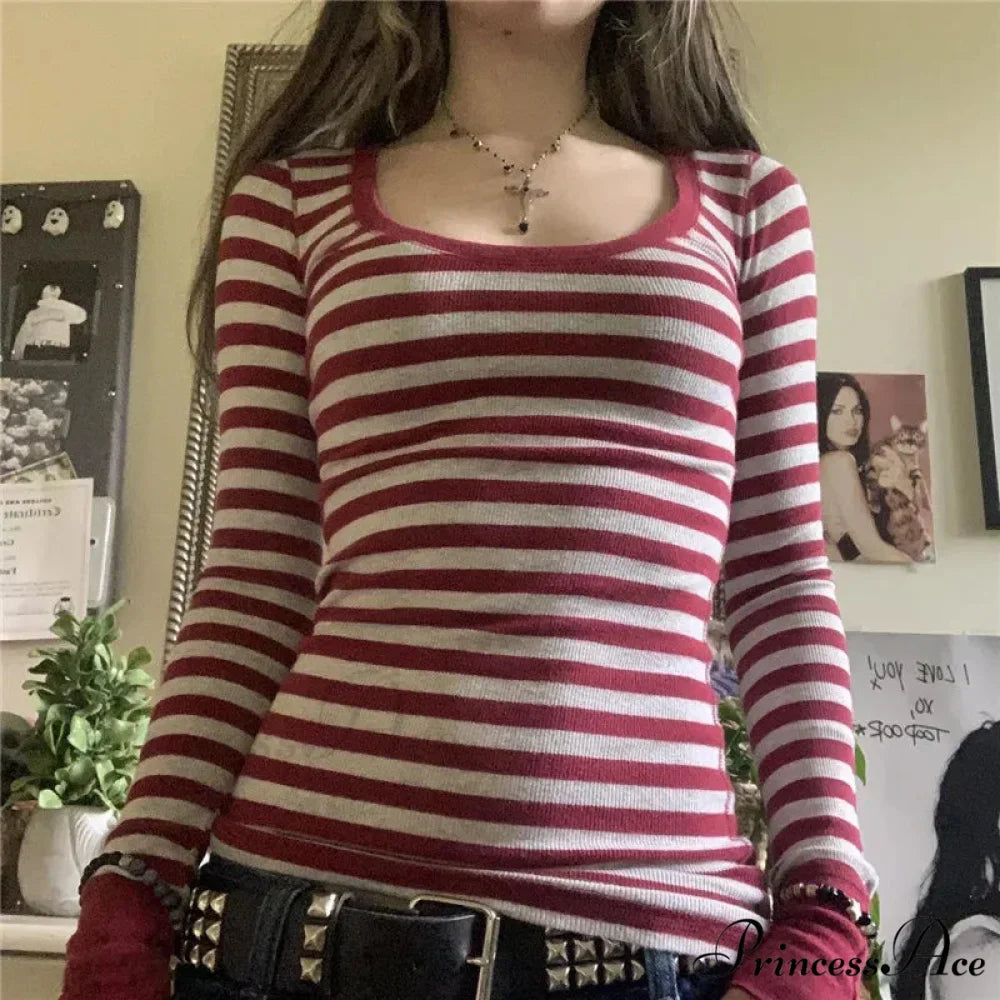 Y2K Grunge Banded Crew Neck Autumn Trim Fit Knit Top