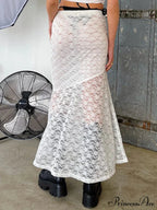 Y2K Grunge Lace Mesh Transparent Bow Tie Extended Skirt