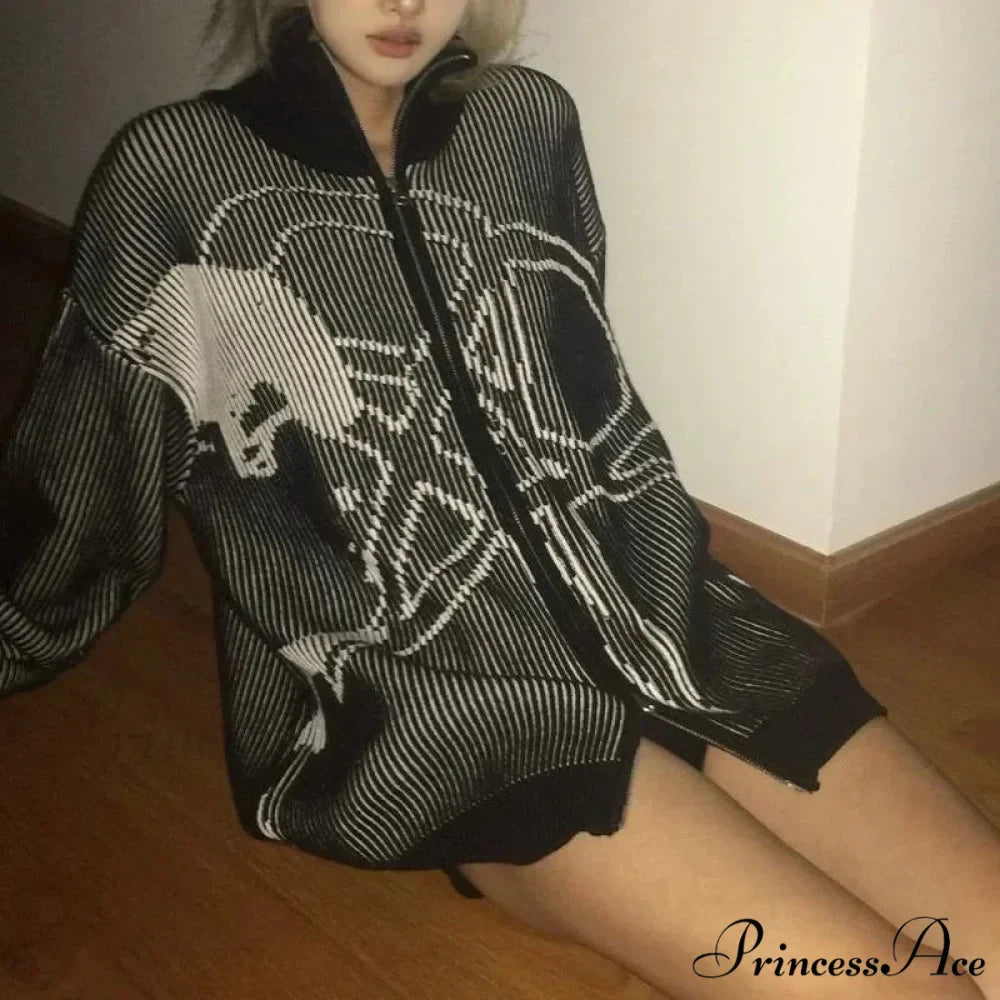 Y2k Harajuku Vintage Zip Up Oversized Autumn Streetwear Cardigan