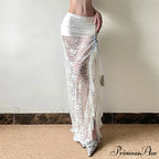Y2K Ivory Bohemian Floral Lace Lower Waist Maxi Skirt