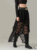 Y2K Lace Mesh Transparent High Waist Uneven Skirt