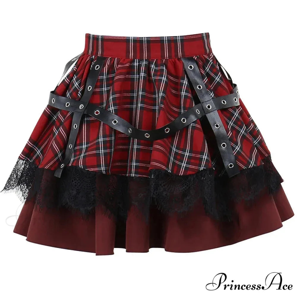 Y2k Lolita Cake Mini Gothic Harajuku Girls Plaid Pleated Sweet Lace Kawaii Skirt