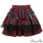 Y2k Lolita Cake Mini Gothic Harajuku Girls Plaid Pleated Sweet Lace Kawaii Skirt
