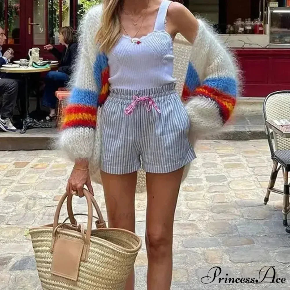 Y2K Open Front Baggy Stripe Cardigan