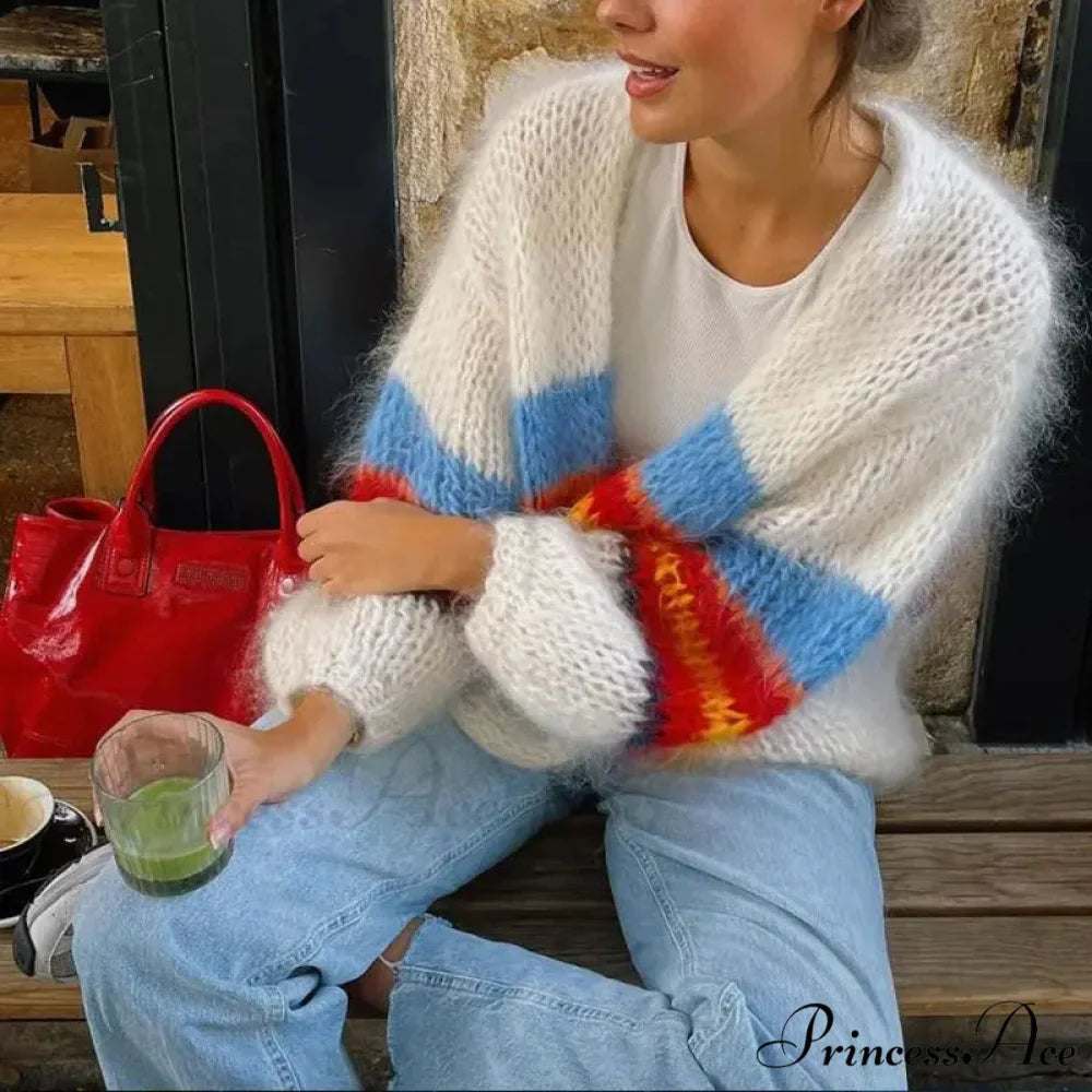 Y2K Open Front Baggy Stripe Cardigan