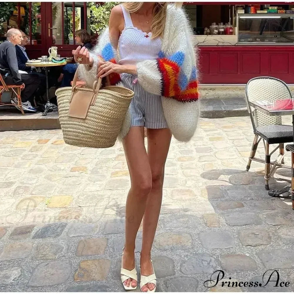 Y2K Open Front Baggy Stripe Cardigan