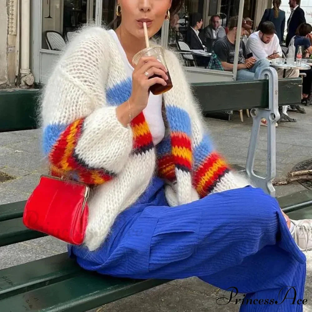 Y2K Open Front Baggy Stripe Cardigan