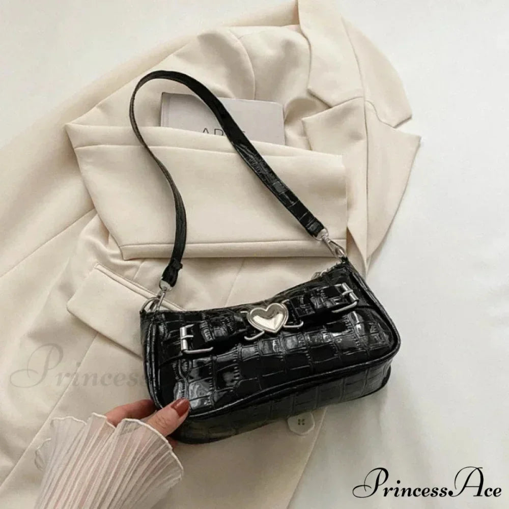 Y2K Peach Love Leather Shoulder Bag