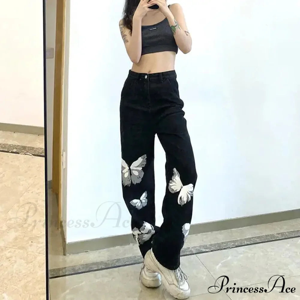 Y2K Retro Ebony Wide Leg Denim Trousers