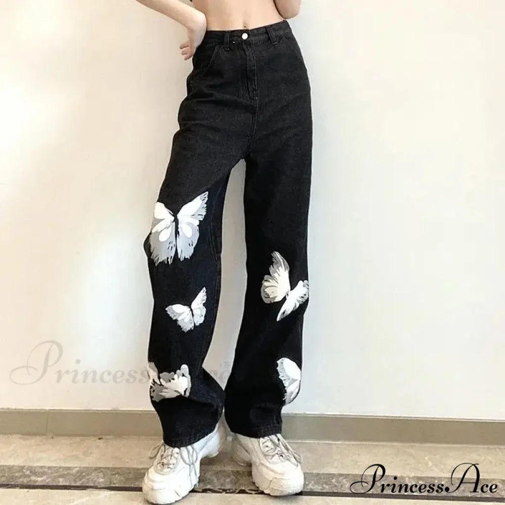 Y2K Retro Ebony Wide Leg Denim Trousers