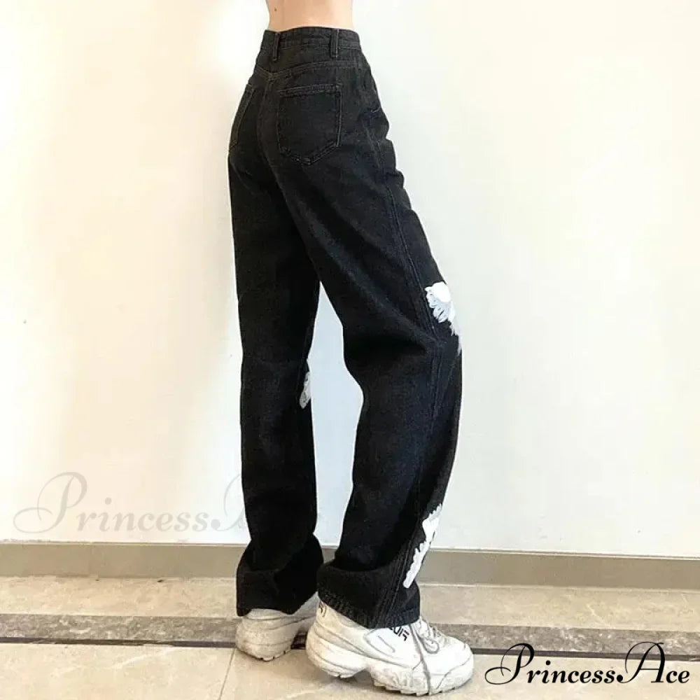 Y2K Retro Ebony Wide Leg Denim Trousers
