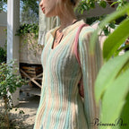 Y2K Retro Long Sleeve Vertical Stripe Print Knit Top