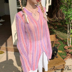 Y2K Retro Long Sleeve Vertical Stripe Print Knit Top