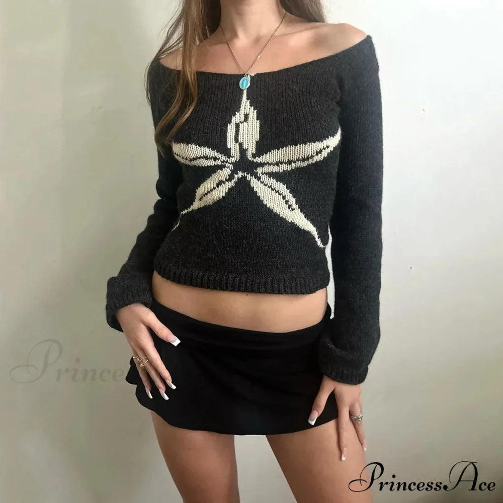 Y2K Retro Off Shoulder Form-Fitting Stylish Knit Top
