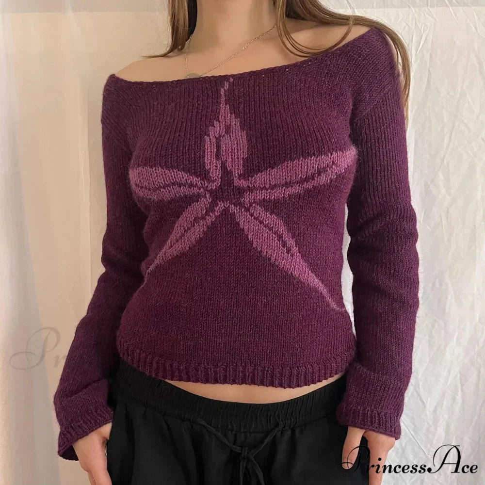 Y2K Retro Off Shoulder Form-Fitting Stylish Knit Top