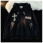 Y2k Rhinestone Skeleton Goth Hoodie