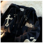 Y2k Rhinestone Skeleton Goth Hoodie