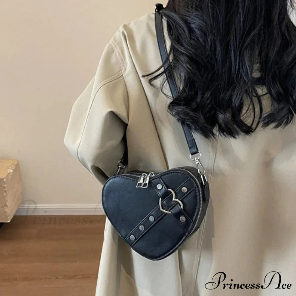 Y2K Rivet Heart-Shaped Crossbody Bag