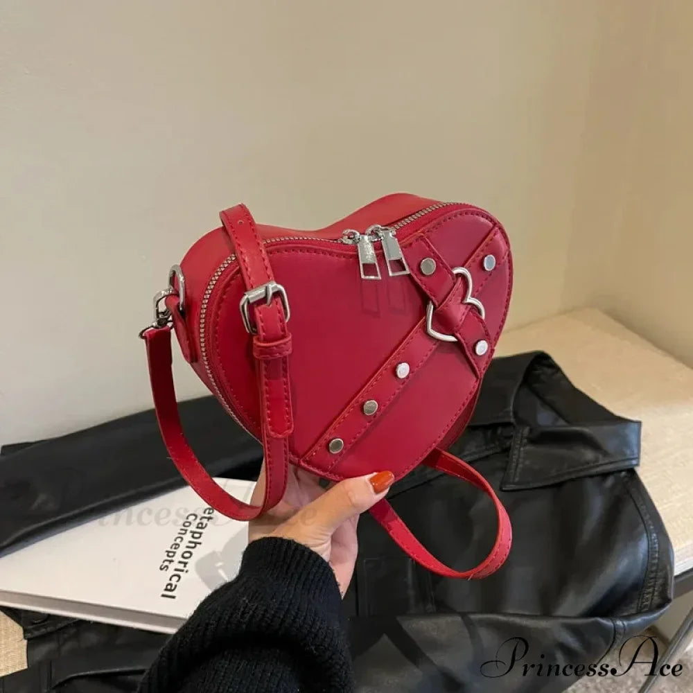 Y2K Rivet Heart-Shaped Crossbody Bag