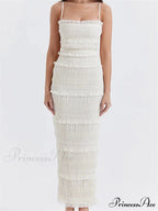 Y2K Ruched Sleeveless Strap Sling for Women Ruffles Square Neck Low Cut Back Split Female Vestidos