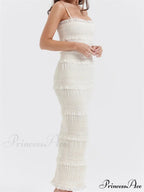 Y2K Ruched Sleeveless Strap Sling for Women Ruffles Square Neck Low Cut Back Split Female Vestidos