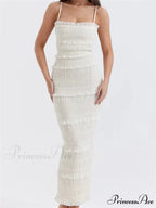 Y2K Ruched Sleeveless Strap Sling for Women Ruffles Square Neck Low Cut Back Split Female Vestidos