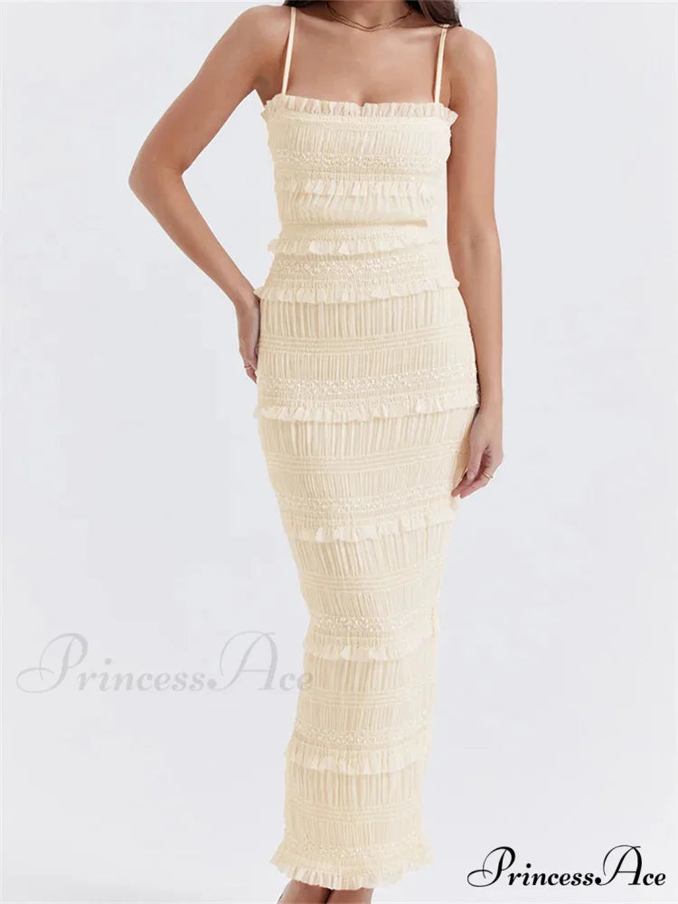 Y2K Ruched Sleeveless Strap Sling for Women Ruffles Square Neck Low Cut Back Split Female Vestidos