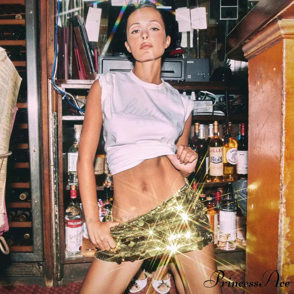Y2K Sequins Pencil Mini Shiny Club Skirt