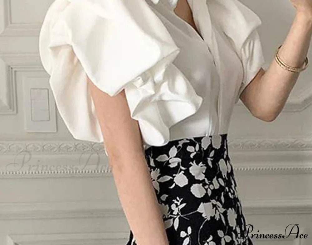 Y2K Sheer Black Puff Sleeve Informal Korean Blouse