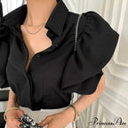 Y2K Sheer Black Puff Sleeve Informal Korean Blouse