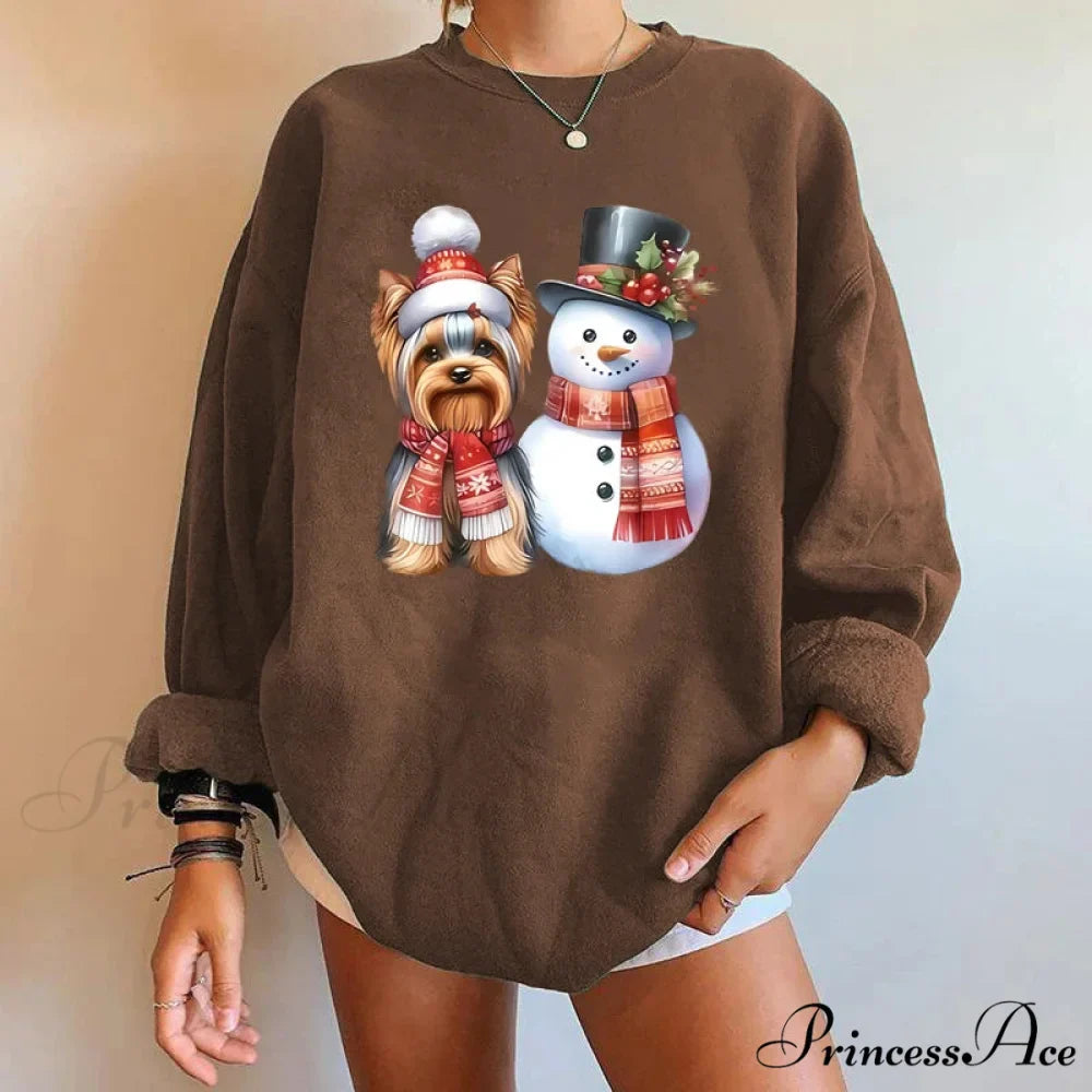 Y2K Snowman Dog Printed Christmas Hoodie
