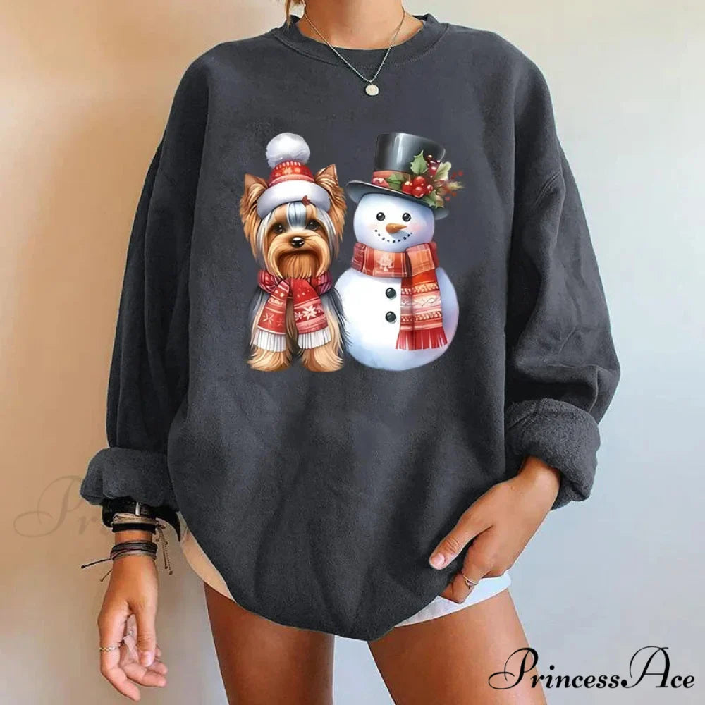 Y2K Snowman Dog Printed Christmas Hoodie
