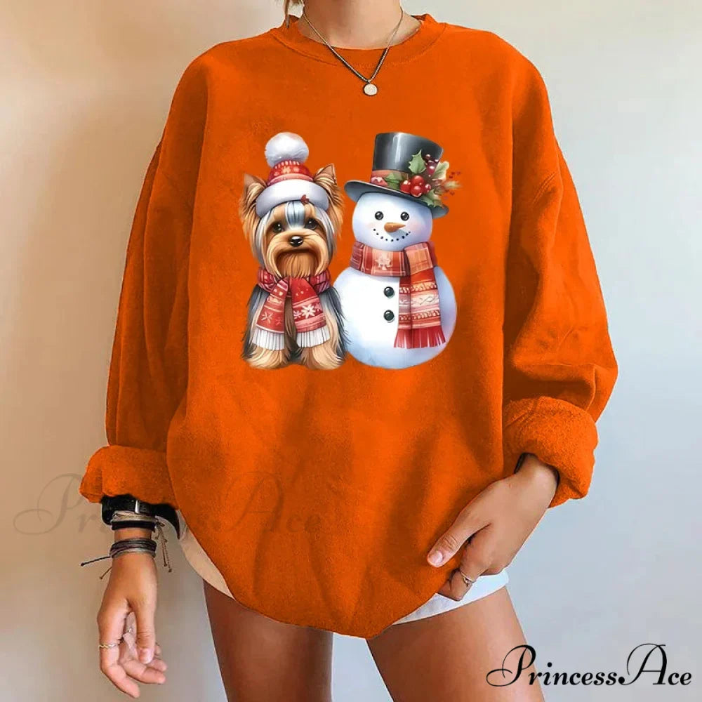 Y2K Snowman Dog Printed Christmas Hoodie
